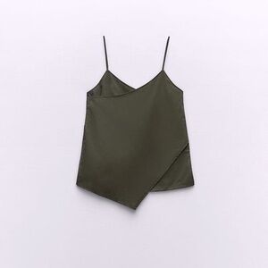 NWT New ZARA Asymmetric Cotton Dark Green Top Size S